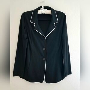 Anatomie Women's Blazer Knit Jersey Two Front Buttons Black With White Trim Sz L